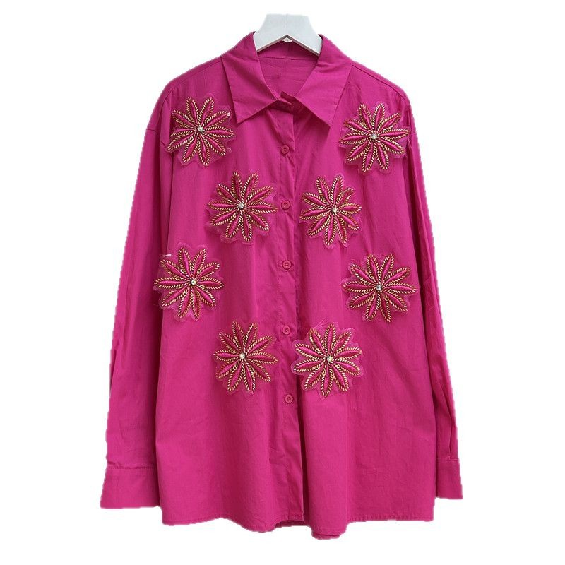 Embroidery Service - Blouses Women Shirt Vintage Turn Down