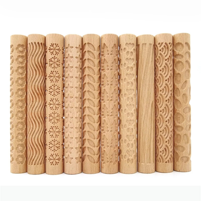 Embroidery Texture - Wooden Texture Rolling Pin Ceramic Pottery