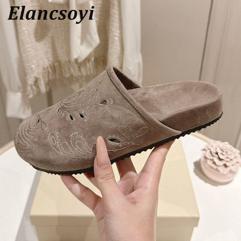 Embroidery Outfit - Lazy Mules Shoes Women's Embroidery Sequins