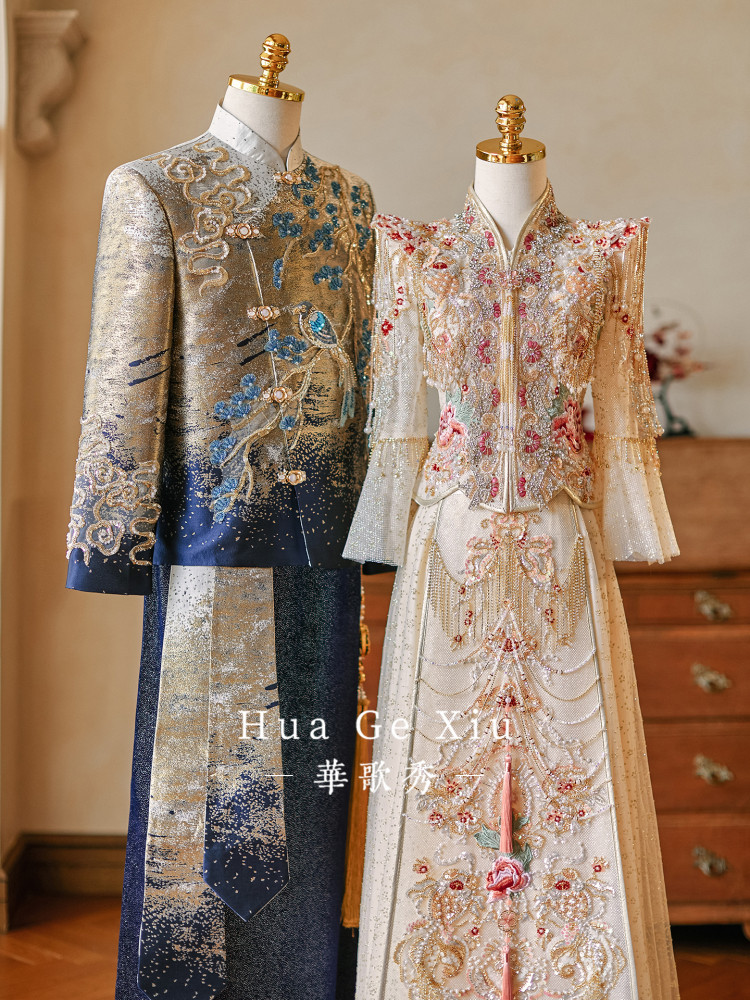 Embroidery Outfit - Oriental Traditional Couple Wedding Outfit Xiuhe