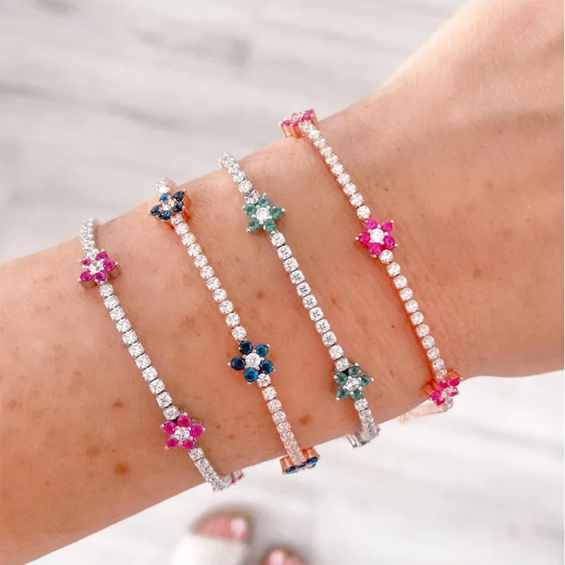 Embroidery Daisy Flower - Luxury Rainbow CZ Flower Tennis Chain