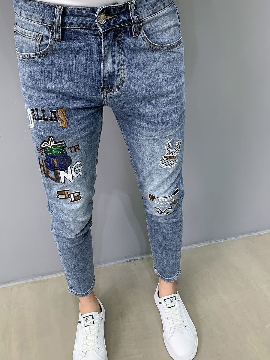 Luxury Brand Men's Slim Denim  - Embroidery On Jeans recension och pris