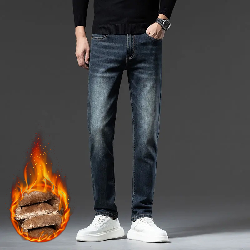 New Winter Men Fleece‑Lined Th - Embroidery On Jeans recension och pris