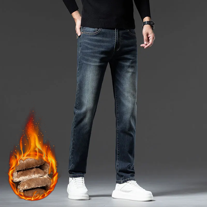 New Winter Men Fleece‑Lined Th - Embroidery On Jeans recension och pris