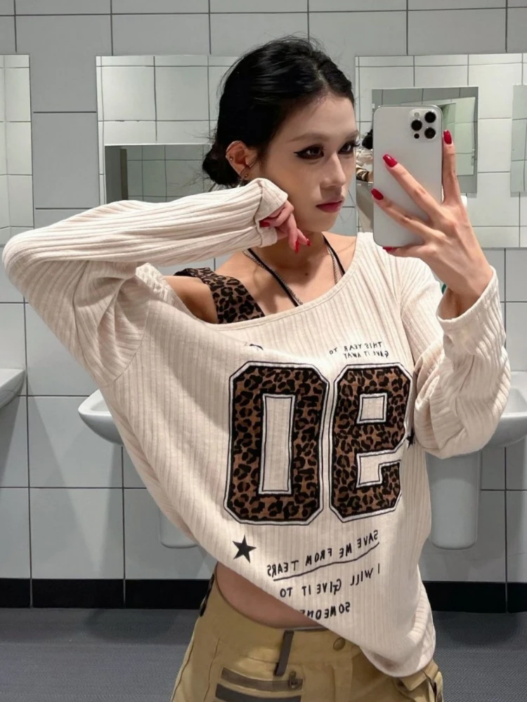 Y2K Patchwork Leopard Print T- - Embroidery Origin recension och pris