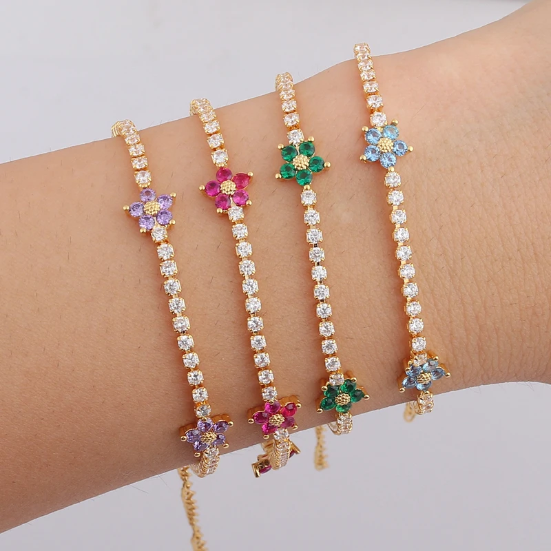 Luxury Rainbow CZ Flower Tenni - Embroidery Daisy Flower recension och pris